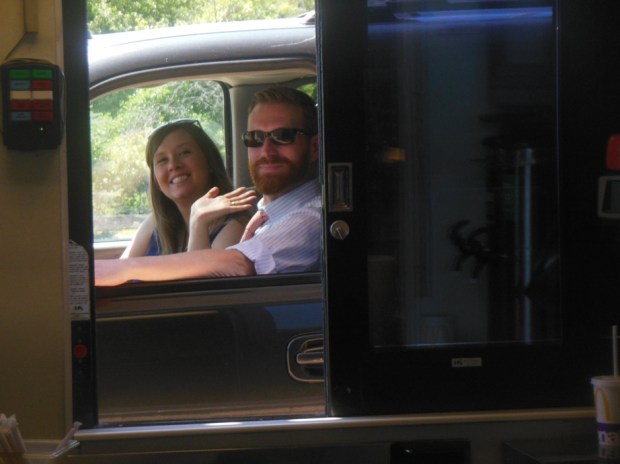 Brad and Sarah again, on the way, at McDonalds.