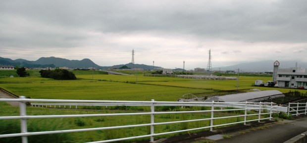 Past the rice fields.