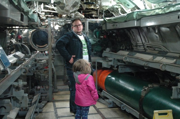 USS Clamagore, forward torpedo room. 