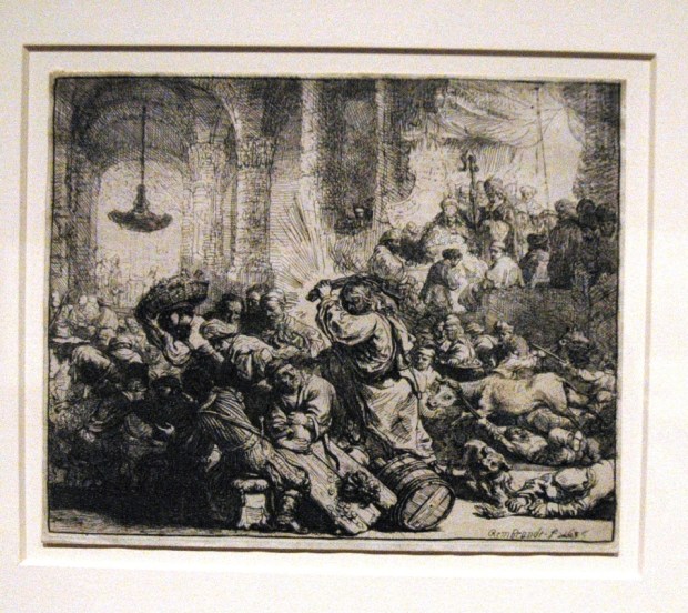 Jesus driving the moneychangers from the temple.