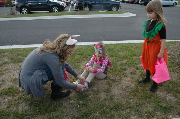 Audrey is an owl, so she has to get her bird feet on. 