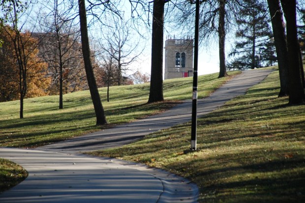One final memory: I used to walk to class on this path, 