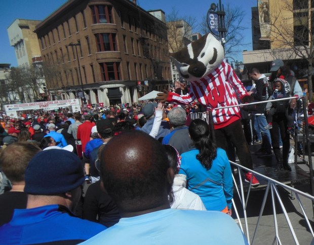 high fived Bucky Badger;
