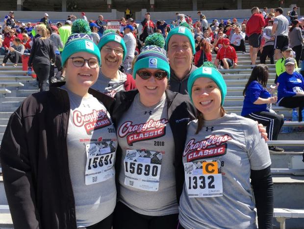 Reunited with fellow InterVarsity team members in section R at race's end.