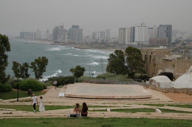 The view of the Tel Aviv beach back towards our hotel.