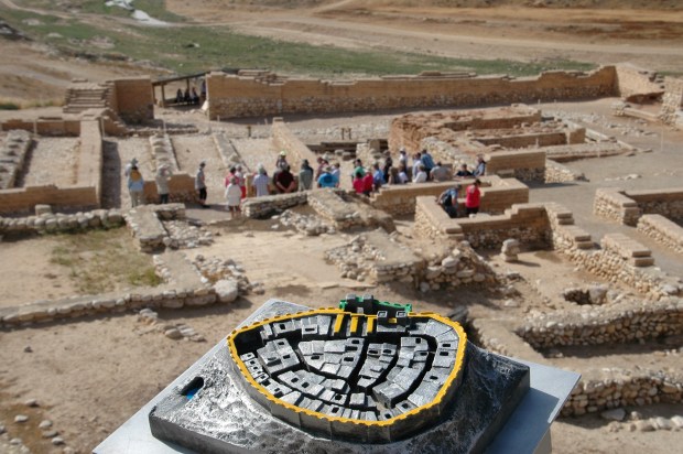 Inside the front gate of Tel Beersheba, the ruins of a tripartite building