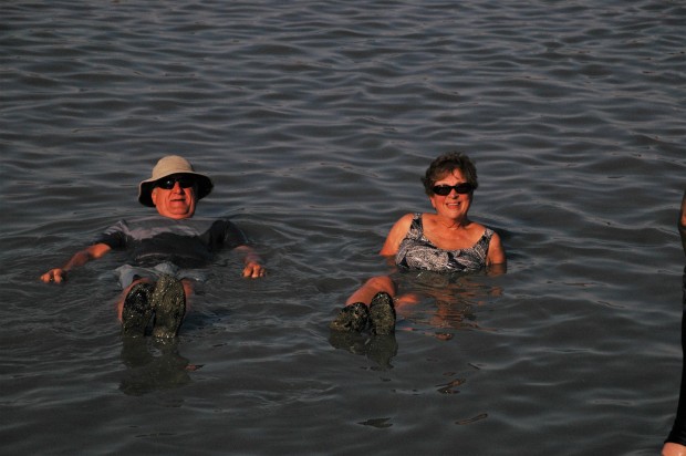 The final event of the day, a dip in the Dead Sea, enjoying the unnatural bouyancy caused by the high mineral content.