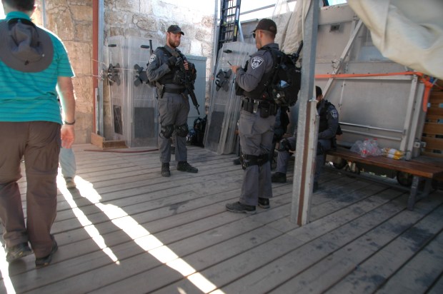 We couldn't enter the Mughrabi Gate until the security was in place.