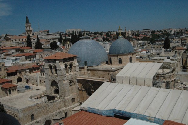 While we waited for the rest of our group to come out of the Shorashim presentation some of us climbed the tower of the Lutheran Church of the Redeemer,