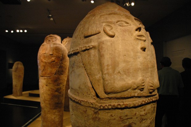 Anthropomorphic clay coffins that were used by the Philistines for their burials.