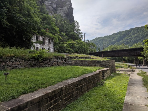 We walked across the Potomac River on the footbridge, to the Maryland side, where we saw the remains of one of the locks of the old Chesapeake and Ohio Canal.