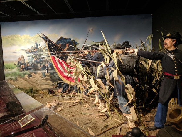 This display at the Wisconsin Veterans Museum in Madison depicts the Iron Brigade in The Cornfield at Antietam.