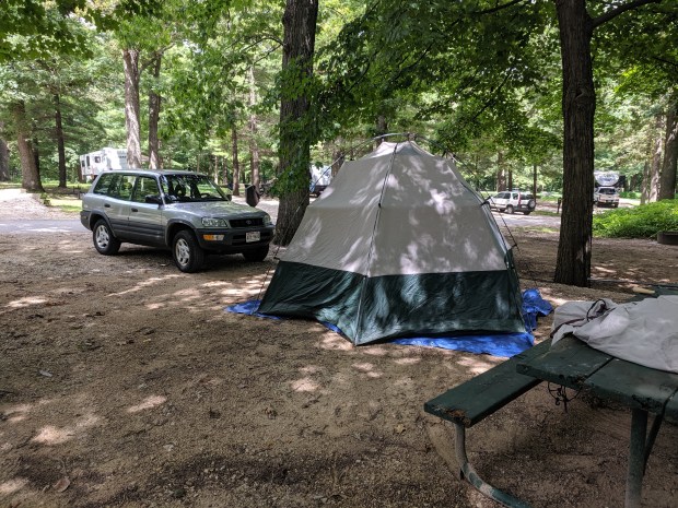 set up my tent at Pikes Peak State Park in Iowa