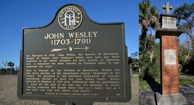John Wesley's 18th century missionary work in the Georgia colony is commemorated with a number of historical markers around Savannah. Two of them are at Fort Pulaski.