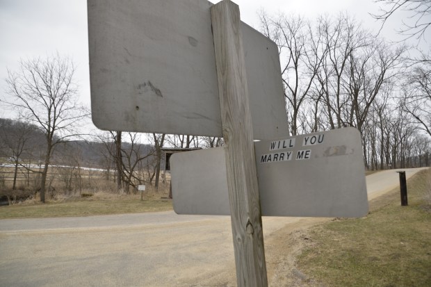 There are other signs at Hyde's Mill, including this secret sign. Apparently it's a good location for marriage proposals.