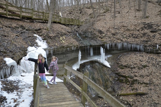 The falls were frozen. 