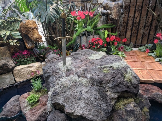 The sword in the stone, and a dragon. 