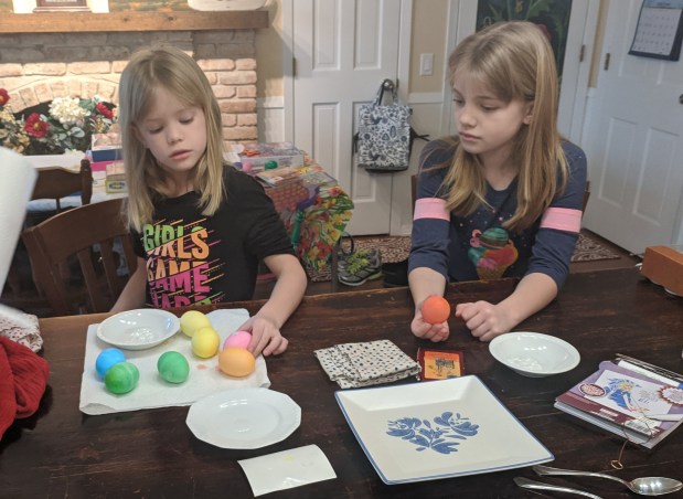When Sunday came it was time to color Easter eggs,