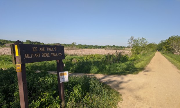 The Verona segment, just outside of Verona, intersects with the Military Ridge Bicycle Trail,