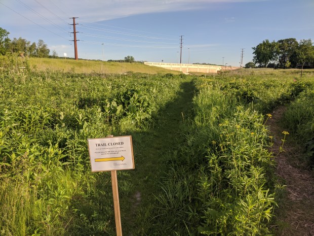 As the trail nears county highway M and a newly constructed bridge, there's a very short detour. 
