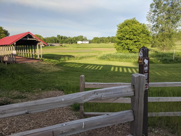 After walking under the new highway bridge the trail goes through another bridge, and past the O.J. Noer Turfgrass Research Facility.