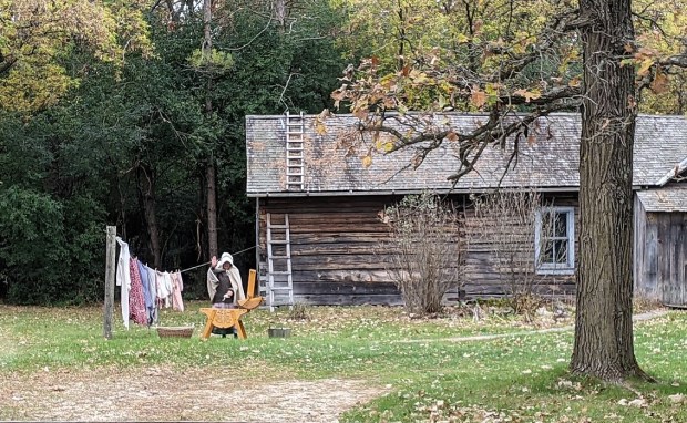Some of the regular costumed interpreters were still on duty, like this lady at the 1910 Finnish Immigrant Farm.