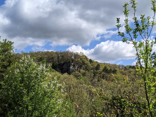 Like other trails in the park, the Cave Trail has dramatic rock features.
