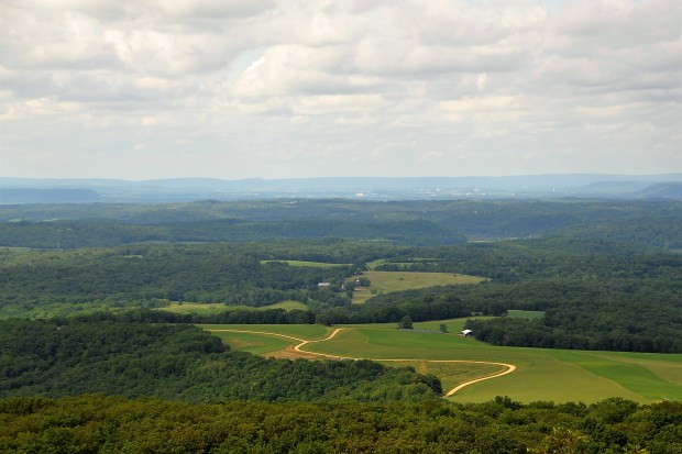 View of the Wisconsin River Valley from the east tower of Blue Mounds State Park.