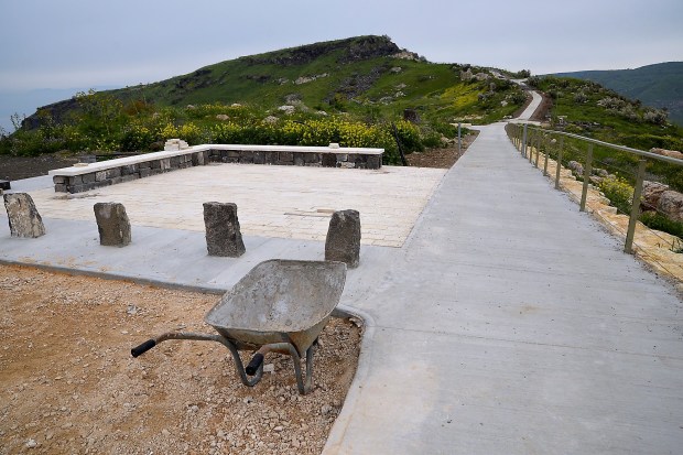 We arrived at Hippos/Sussita, this decapolis city, with rain threatening.