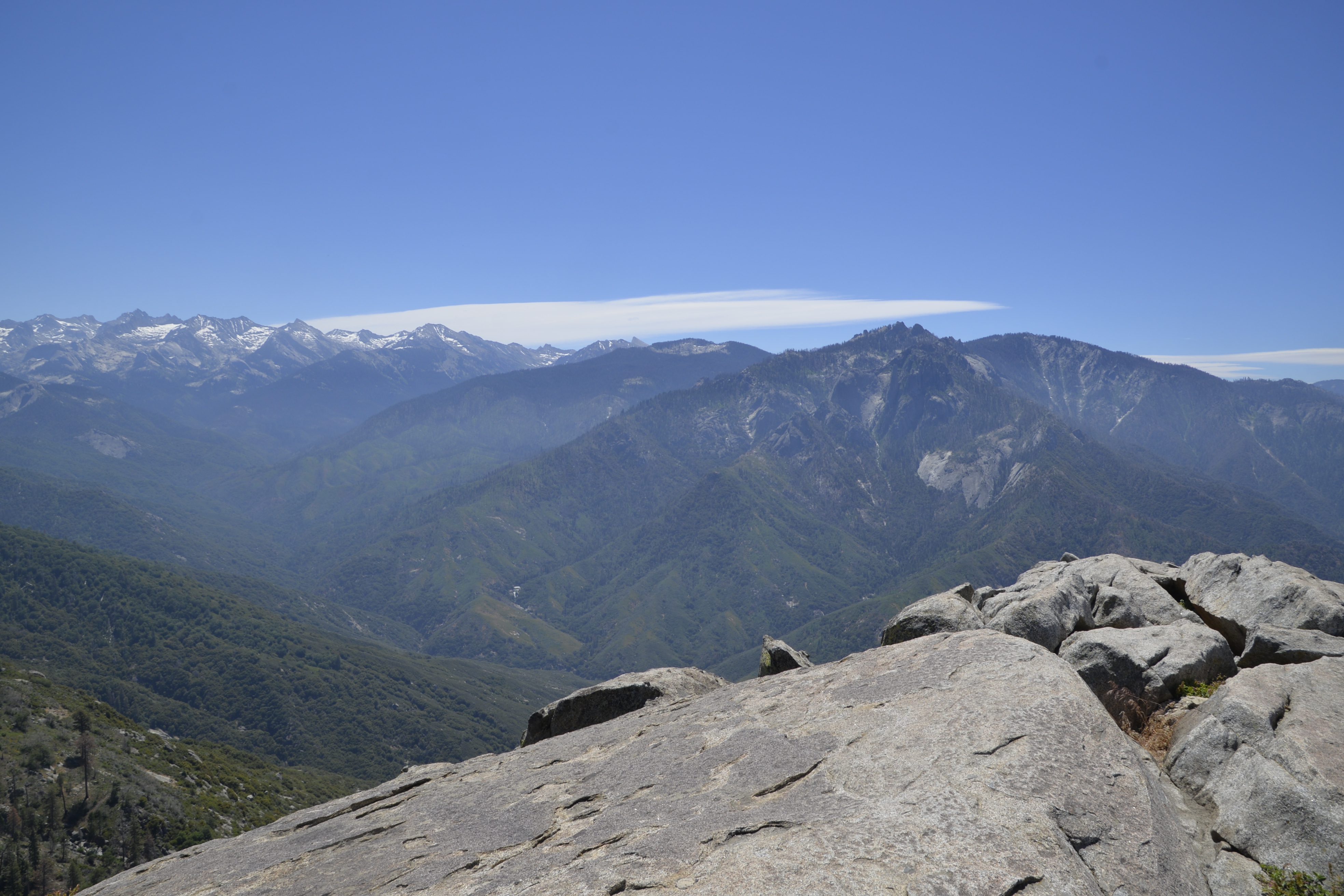I had thought I read that Mt. Whitney could be seen from the top of Moro Rock. Not the case. But still a good view of the Sierra Nevada range.