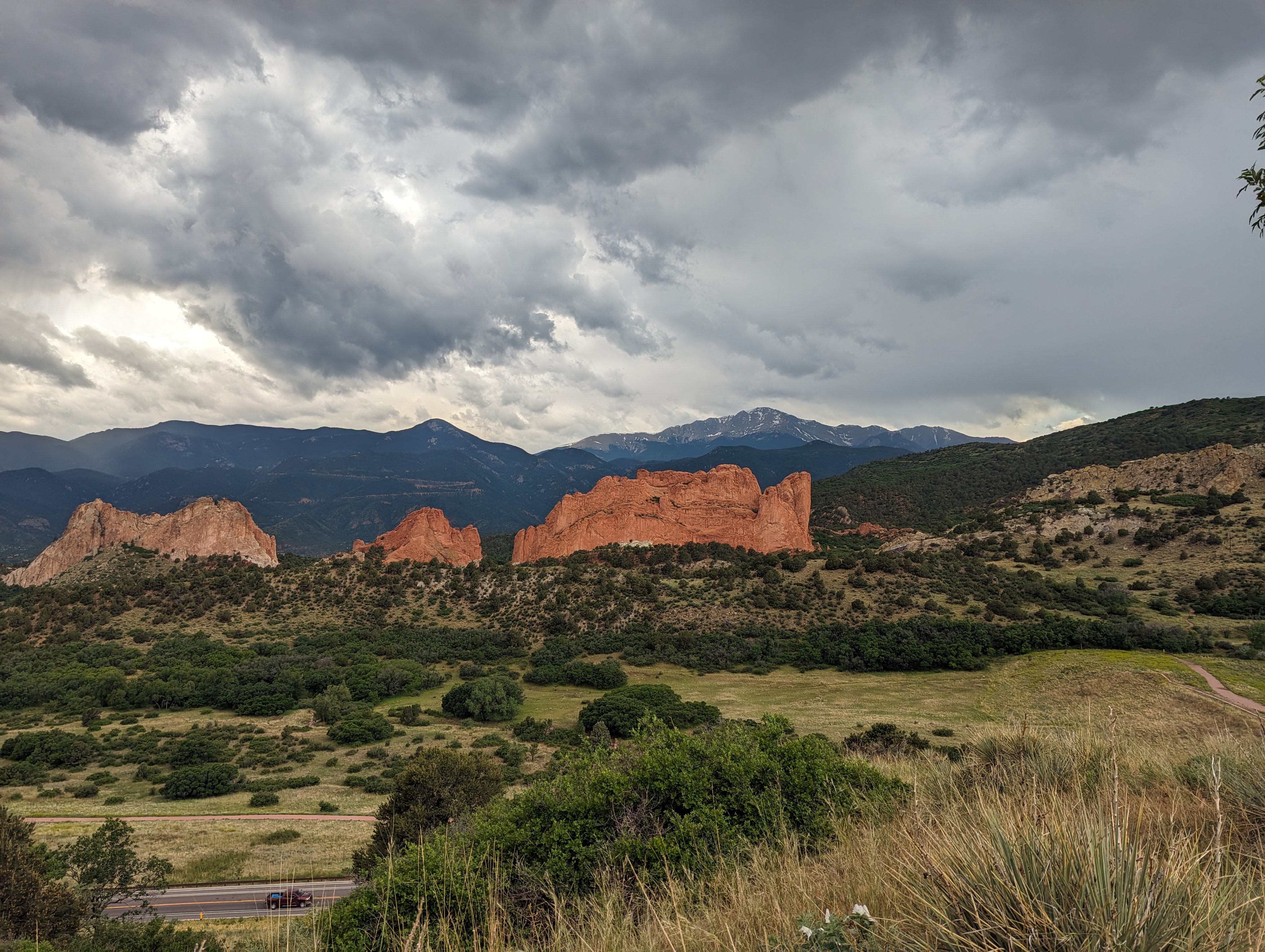 In Colorado Springs, Pikes Peak looms over another dramatic natural feature, The Garden of the Gods.