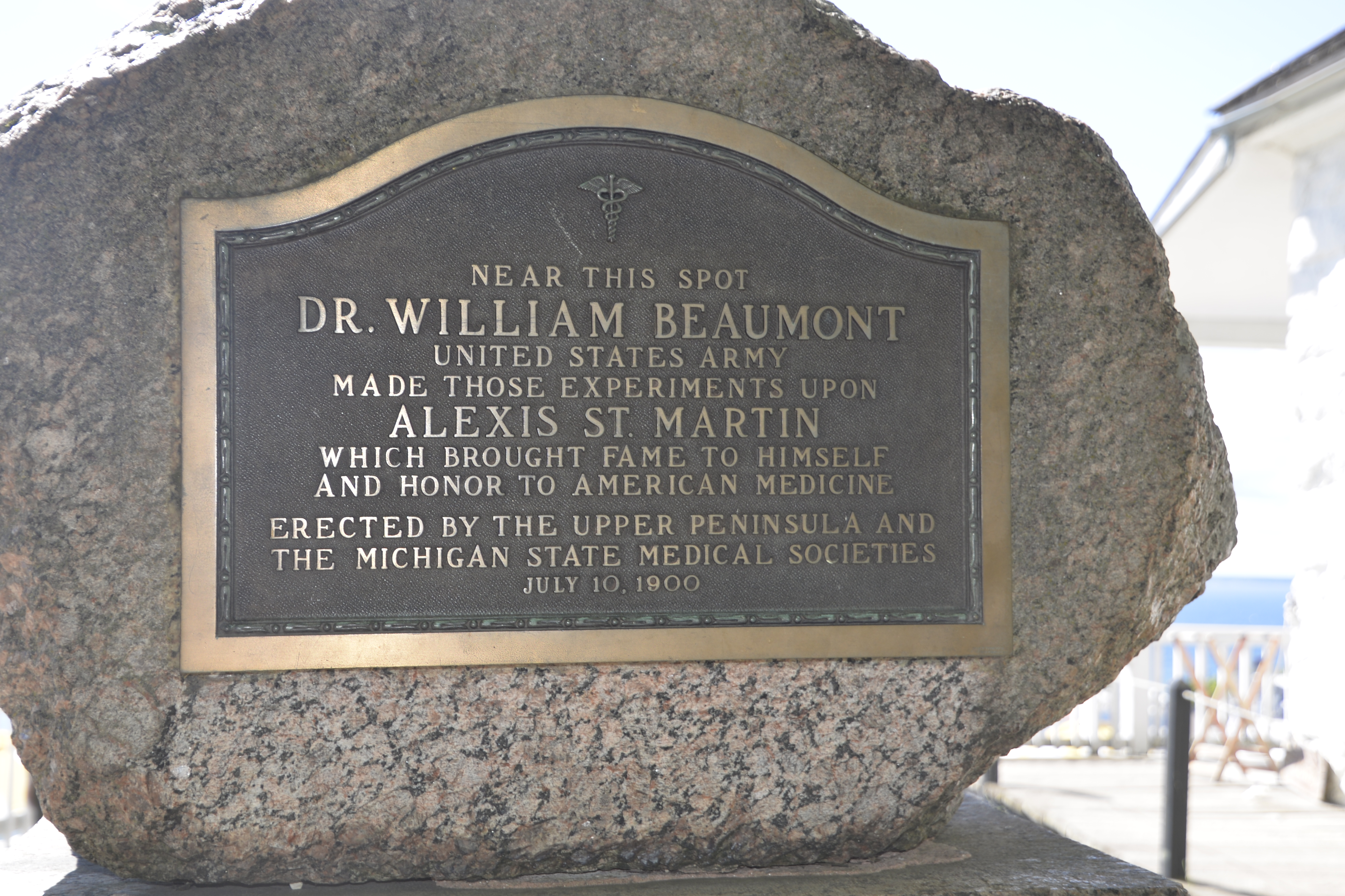 A plaque overlooking the parade ground inside the fort commemorates the work of Dr. Beaumont.