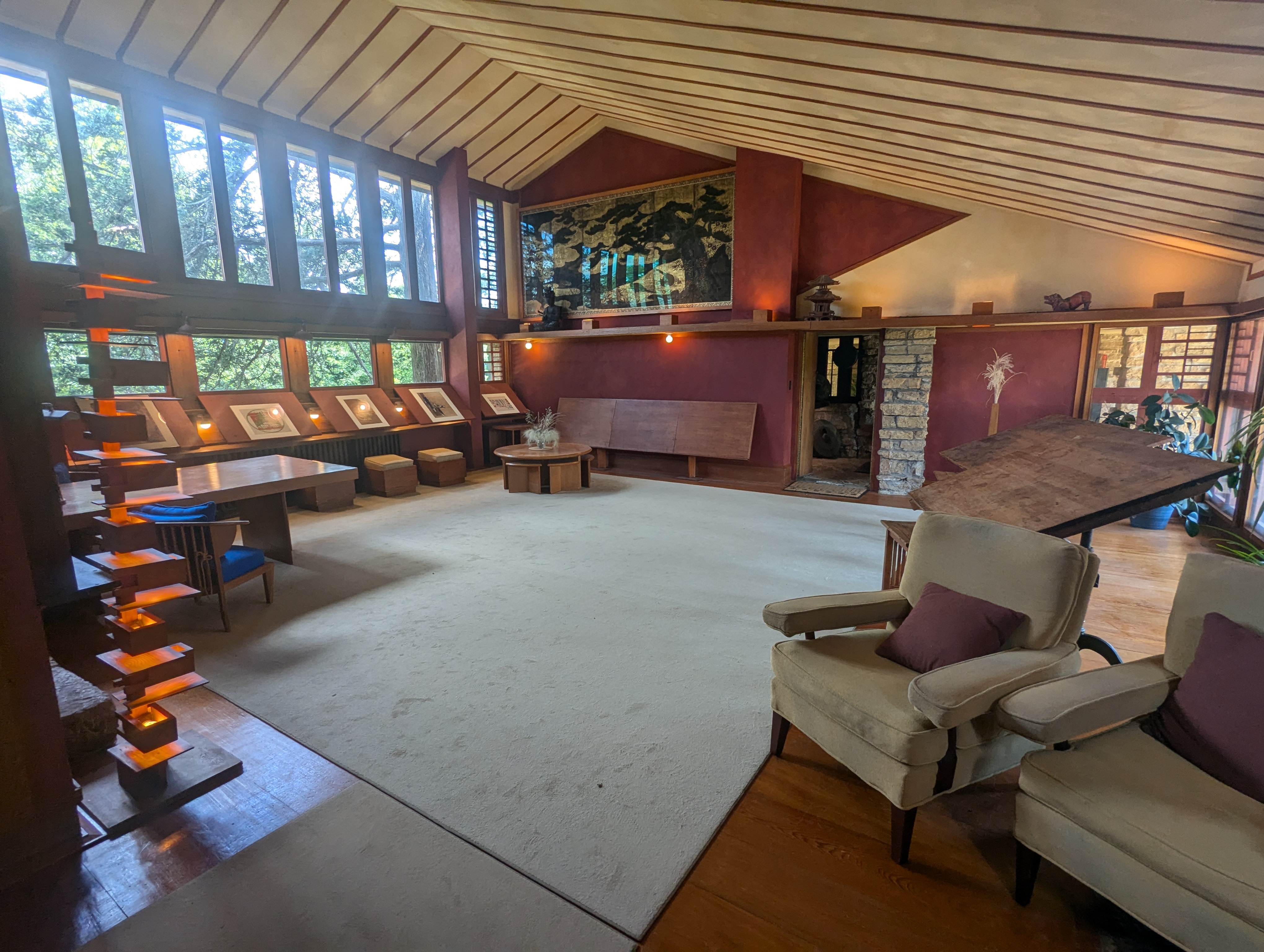 Before the drafting room in Hillside School, this was the drafting room for Wright and his students.